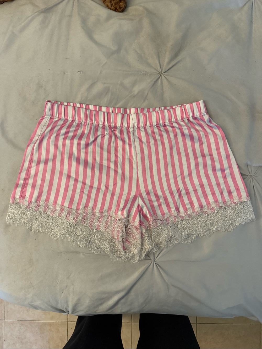 Victoria's Secret Pink & White Striped Lace-Trim Sleep Shorts